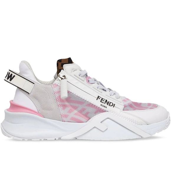 Fendi Flow FF Logo Lace Up Sneaker W Zipper Pink and White - Picture 1 of 5
